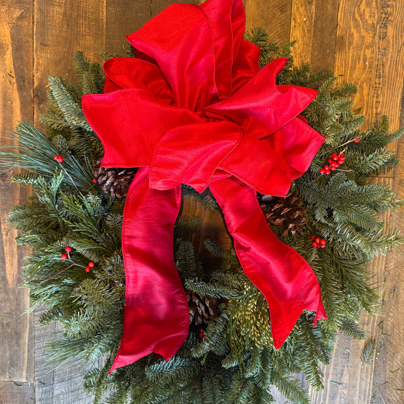 25” Fresh Evergreen Wreath with Luxe Red Bow