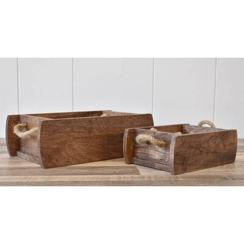 Wooden European Planter with Rope Handle Set of 2